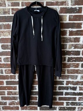 S’EDGE Black Cotton Raglan Sweatshirt & Sweatpants Lounge Set Size Large